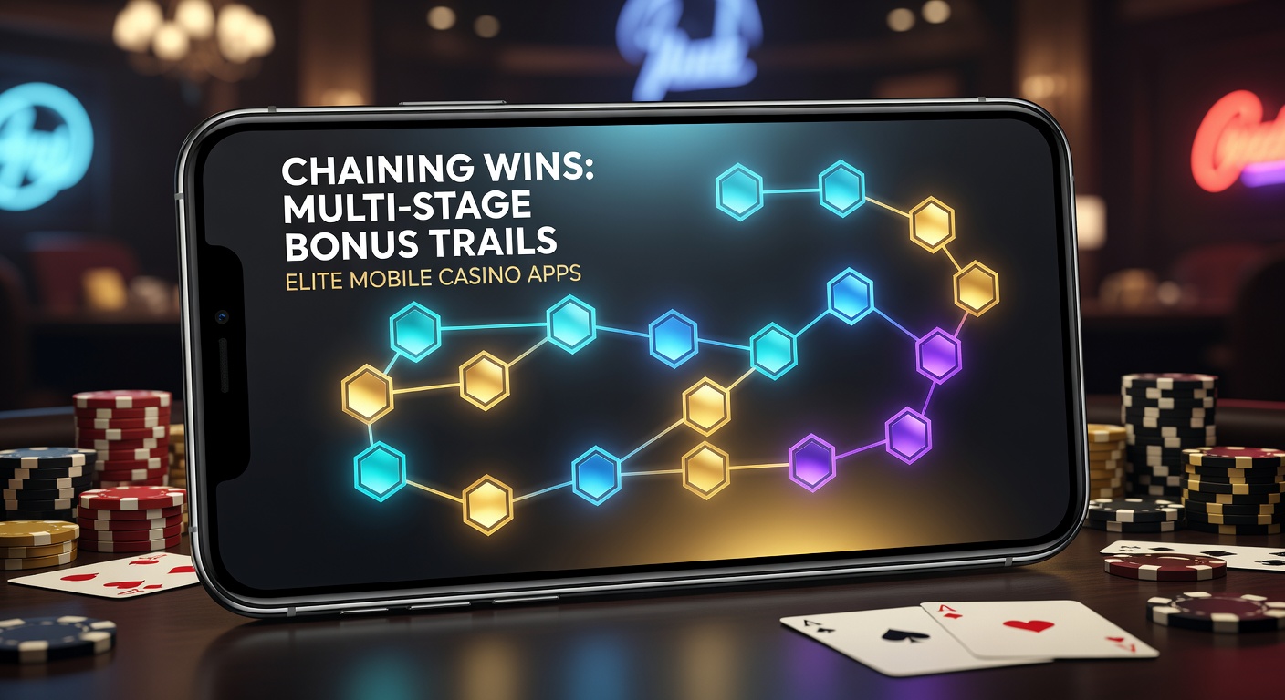 Player's finger tracing a multi-stage bonus trail on a casino app, wins chaining from level one through jackpot explosion