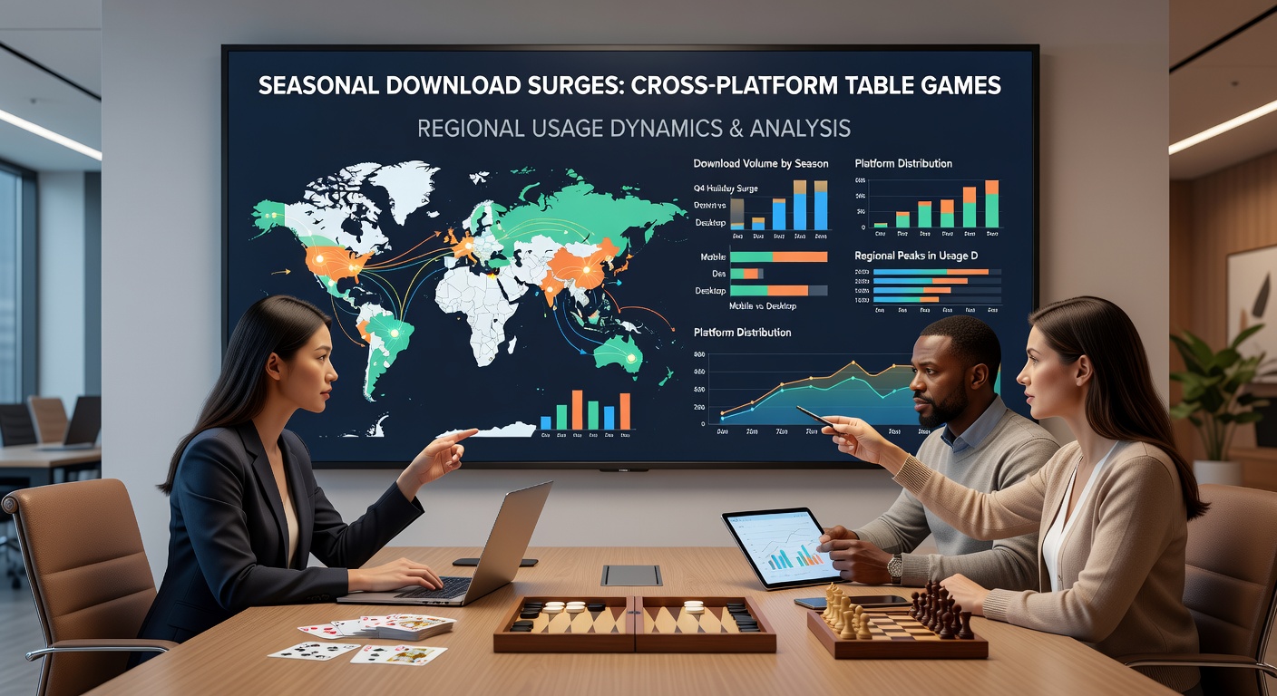 Graph illustrating regional differences in table game app downloads during peak seasons